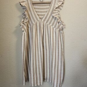 Andree By Unit Taupe Babydoll Mini Dress Womens 1X Beige Cream Stripe Lined